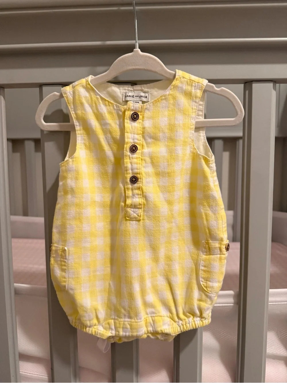 Janie and Jack Yellow and White Gingham Romper